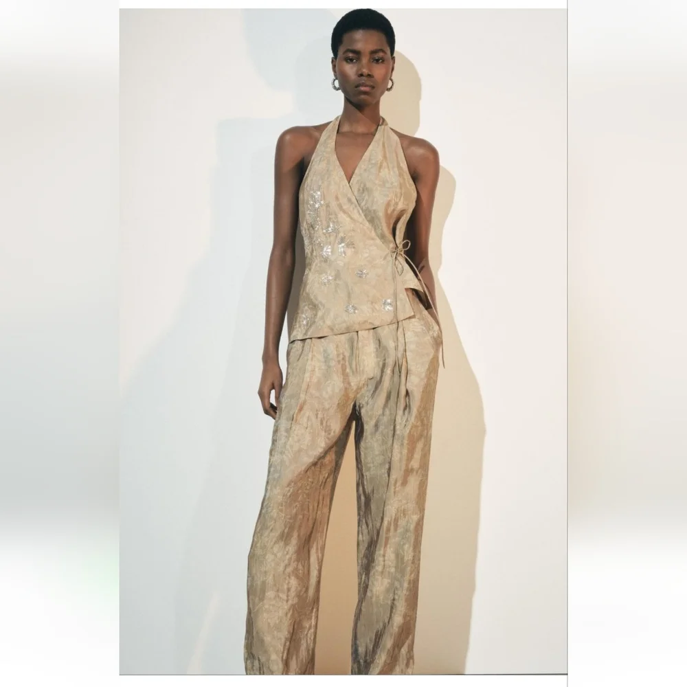 BNWT! Zara Embroidered Jaquard Pants Set - Picture 4 of 17